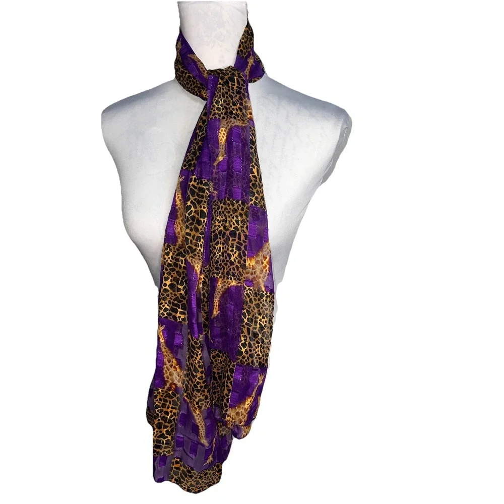 Cheetah Pattern‎ Giraffe Graphic Rectangular Metallic Gold Purple Scarf 58x13 in